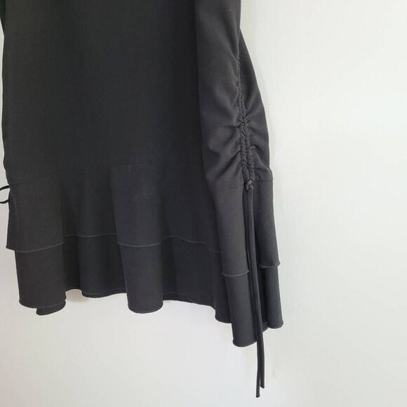 vintage y2k wash collection black ruched side midi skirt minimalist goth romanti - Picture 3 of 10